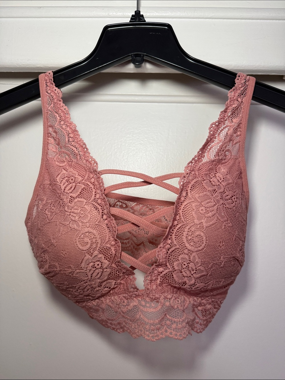 Lace Strappy Bralette - Dusty Rose with Pads size S